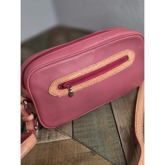 Brighton PINK Baguette Croc Embossed Buckle Sample Restored Y2K Leather Crossbod - Picture 4 of 9